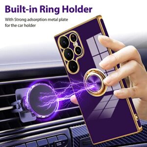 HoneyAKE for Samsung Galaxy S23 Ultra 5G Case with Kickstand Heart Keychain for Women Girls Plating Rotation Ring Holder Soft Silicone Shockproof Bumper Protective Cover for Galaxy S23 Ultra,Purple