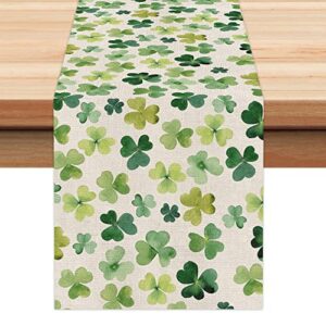 arkeny st patricks day lucky green shamrock butterfly table runner 13x72 inches,seasonal burlap farmhouse indoor kitchen dining table decoration for home party