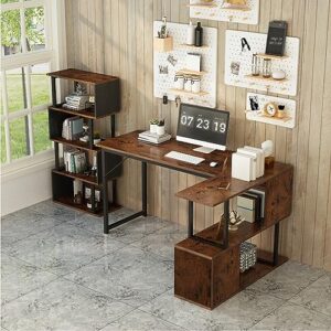 ALISENED L Shaped Computer Desk with 2 Shelves Bookshelf, Modern Corner Computer Desk with Storage, Office Desk Study Table Writing Desk for Home Office