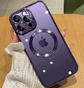 jueshituo magnetic iphone 14 pro case with full camera cover protection [no.1 strong n52 magnets] [compatible with magsafe] for magnetic women men girls cute phone case (6.1")-purple