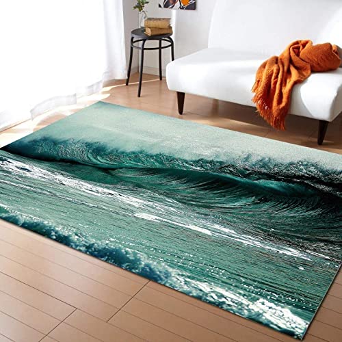 Beach Wave Art Large Area Rugs, Ocean Breaking Wave Runner Rugs, Non-Slip Floor Throw Mat, Rectangle Carpet for Living Room, Bedroom, Hallway Front Entrance, Kitchen, Dining, 3' x 5'