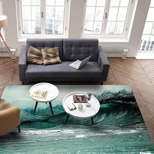 Beach Wave Art Large Area Rugs, Ocean Breaking Wave Runner Rugs, Non-Slip Floor Throw Mat, Rectangle Carpet for Living Room, Bedroom, Hallway Front Entrance, Kitchen, Dining, 3' x 5'