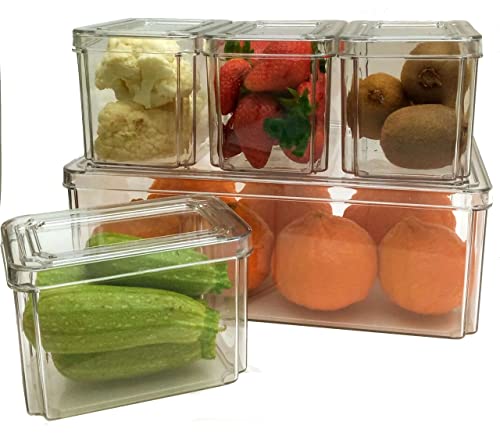 Plexel Refrigerator Organizer Bins, Fridge Organizer, Clear Plastic Food Storage Containers, Contenedores Para Organizar Cocina, Pantry Organization And Storage, with Removable Drain Tray. (3)