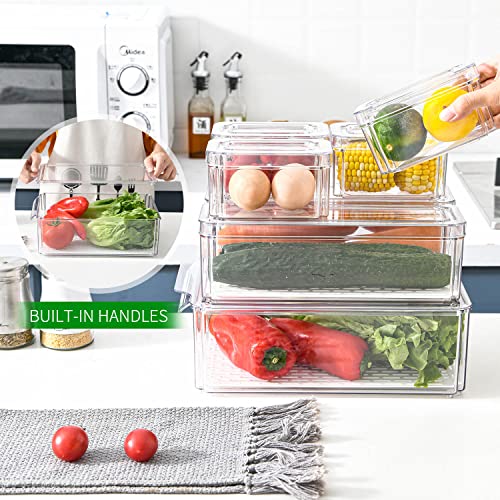 Plexel Refrigerator Organizer Bins, Fridge Organizer, Clear Plastic Food Storage Containers, Contenedores Para Organizar Cocina, Pantry Organization And Storage, with Removable Drain Tray. (3)