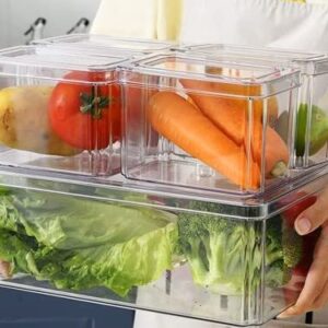 Plexel Refrigerator Organizer Bins, Fridge Organizer, Clear Plastic Food Storage Containers, Contenedores Para Organizar Cocina, Pantry Organization And Storage, with Removable Drain Tray. (3)