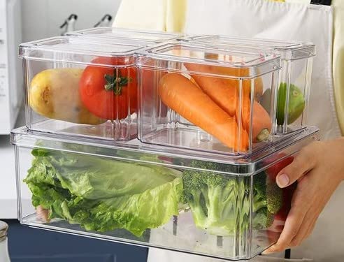 Plexel Refrigerator Organizer Bins, Fridge Organizer, Clear Plastic Food Storage Containers, Contenedores Para Organizar Cocina, Pantry Organization And Storage, with Removable Drain Tray. (3)