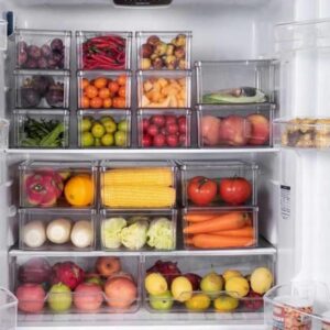 Plexel Refrigerator Organizer Bins, Fridge Organizer, Clear Plastic Food Storage Containers, Contenedores Para Organizar Cocina, Pantry Organization And Storage, with Removable Drain Tray. (3)