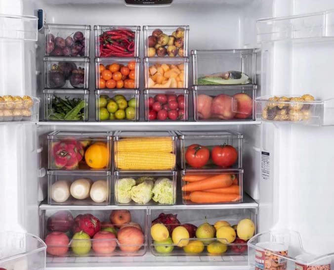 Plexel Refrigerator Organizer Bins, Fridge Organizer, Clear Plastic Food Storage Containers, Contenedores Para Organizar Cocina, Pantry Organization And Storage, with Removable Drain Tray. (3)