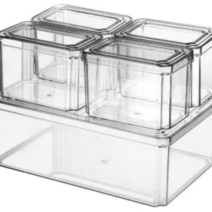 Plexel Refrigerator Organizer Bins, Fridge Organizer, Clear Plastic Food Storage Containers, Contenedores Para Organizar Cocina, Pantry Organization And Storage, with Removable Drain Tray. (3)