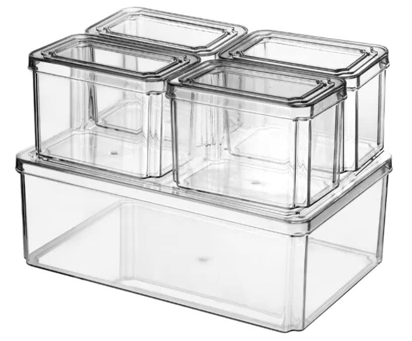 Plexel Refrigerator Organizer Bins, Fridge Organizer, Clear Plastic Food Storage Containers, Contenedores Para Organizar Cocina, Pantry Organization And Storage, with Removable Drain Tray. (3)