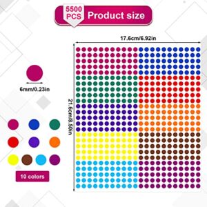 5500pcs Color Coded Sticky Label Stickers, 0.24inch Round Color Coding Stickers Self-Adhesive Colored Dot Stickers for School Office Labeling Supplies (10 Colors)