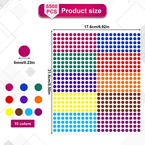 5500pcs Color Coded Sticky Label Stickers, 0.24inch Round Color Coding Stickers Self-Adhesive Colored Dot Stickers for School Office Labeling Supplies (10 Colors)