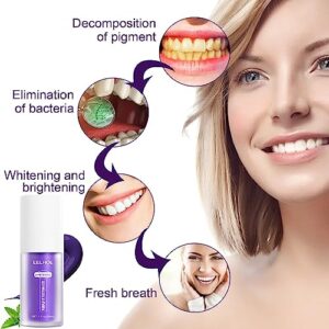 2Pcs Purple Toothpaste for Teeth whitening, Teeth Whitening Toothpaste Tooth Correction Whitening Toothpaste Conceals Stains Improves Teeth Brightness Reduce Yellowing