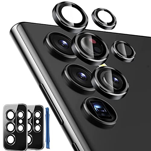 IMBZBK [5+5 Pack] for Samsung Galaxy S23 Ultra Camera Lens Protector Accessories Cover Camera Screen Protector Tempered Glass for Samsung Galaxy S23 Ultra Aluminum Edge Metal Case Friendly, Black