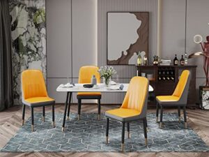 pvillez pu leather dining chairs set of 4, modern kitchen chairs with iron metal gold plated legs, comfy upholstered armless side chair accent chair for dining room kitchen living room (orange)