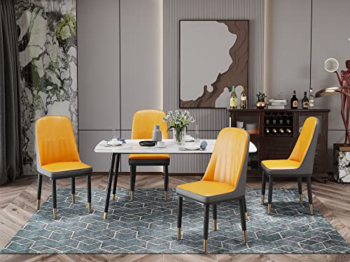 Pvillez PU Leather Dining Chairs Set of 4, Modern Kitchen Chairs with Iron Metal Gold Plated Legs, Comfy Upholstered Armless Side Chair Accent Chair for Dining Room Kitchen Living Room (Orange)