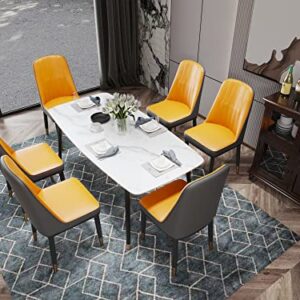 Pvillez PU Leather Dining Chairs Set of 4, Modern Kitchen Chairs with Iron Metal Gold Plated Legs, Comfy Upholstered Armless Side Chair Accent Chair for Dining Room Kitchen Living Room (Orange)