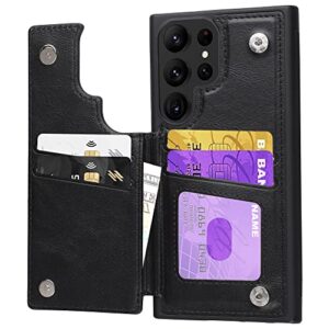 kedoo for samsung galaxy s23 ultra wallet case with card holder,pu leather rfid blocking card slot,double magnetic clasp and durable shockproof cover, black.