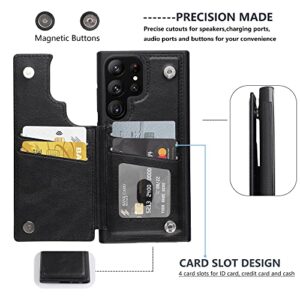 Kedoo for Samsung Galaxy S23 Ultra Wallet Case with Card Holder,PU Leather RFID Blocking Card Slot,Double Magnetic Clasp and Durable Shockproof Cover, Black.