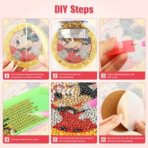 CEOVR 8 Pcs DIY Diamond Painting Coasters for Drinks with Holder, Cute Cartoon Mouse Diamond Art Coasters Set Housewarming Gift for Friends Men Women Birthday Home Living Room Kitchen Bar Decorations