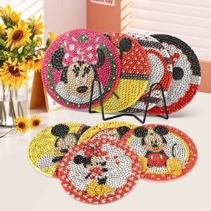 CEOVR 8 Pcs DIY Diamond Painting Coasters for Drinks with Holder, Cute Cartoon Mouse Diamond Art Coasters Set Housewarming Gift for Friends Men Women Birthday Home Living Room Kitchen Bar Decorations