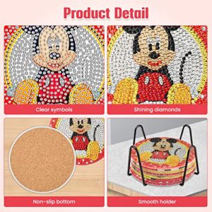 CEOVR 8 Pcs DIY Diamond Painting Coasters for Drinks with Holder, Cute Cartoon Mouse Diamond Art Coasters Set Housewarming Gift for Friends Men Women Birthday Home Living Room Kitchen Bar Decorations