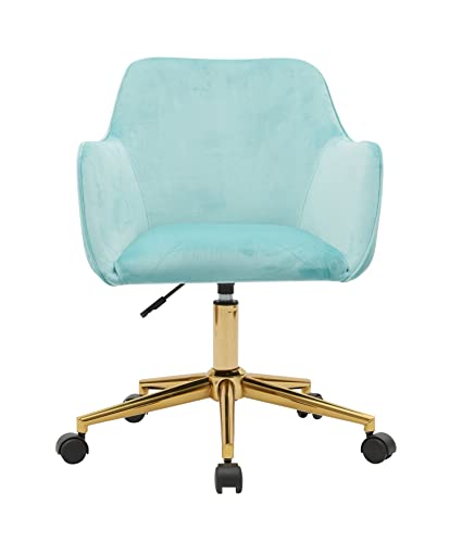 Goujxcy Home Office Chair, Modern Mid-Back Tufted Velvet Fabric Computer Desk Chair Swivel Adjustable Accent Home Office Task Chair Executive Chair with Soft Seat (Light Blue)