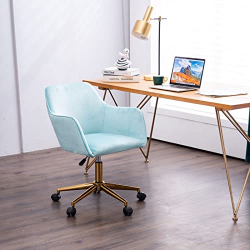 Goujxcy Home Office Chair, Modern Mid-Back Tufted Velvet Fabric Computer Desk Chair Swivel Adjustable Accent Home Office Task Chair Executive Chair with Soft Seat (Light Blue)
