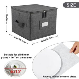 popoly China Storage Containers Inside 12" W x 8" H, Dinnerware Storage Box for Dishes Plate Storage with 24 Felt Dividers, Hold 24 Plates, Hard Shell and Stackable（4PACK