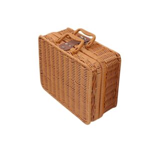 flat woven wicker storage bins with lid natural seagrass basket boxes multipurpose home organizer bins boxes for rattan shelf organizer for living room decoration (22cmx16cmx11cm)