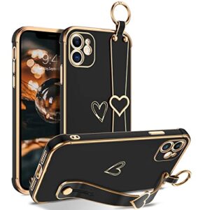 telaso iphone 11 love heart case - cute wristband kickstand & soft tpu bumper for girls & women - black