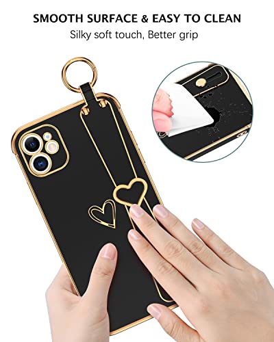 Telaso iPhone 11 Love Heart Case - Cute Wristband Kickstand & Soft TPU Bumper for Girls & Women - Black