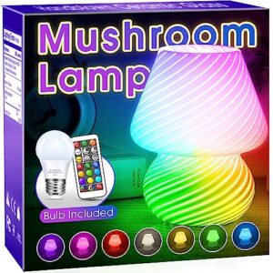 briignite table lamp, color changing glass mushroom lamp, dimmable desk lamp with timing function, bedside lamps with replaceable bulb, perfect home decor night light lamp for bedroom nightstand