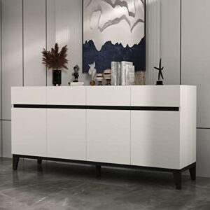 didugo white and black credenza sideboard buffet with drawers & doors, sideboard buffet cabinet with adjustable shelves, metal legs, for hallway (63”w x 15.74”d x 27”h)