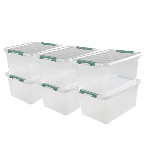 Ortodayes 6-pack 36 Quarts Storage Boxes, Plastic Clear Latching Box Bins with Lids