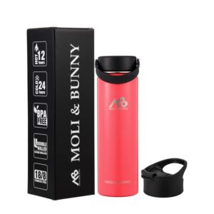moli & bunny 22 oz stainless steel water bottle for kids and adults. wide mouth vacuum insulated water bottle for sports and travel. bpa free modern leak proof water bottle