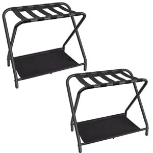 dunatou luggage racks, set of 2, suitcase stand with fabric storage shelf, for guest room, bedroom, hotel, foldable steel frame holds up to 200 lb ,15 x 26.7 x 23.2 inches