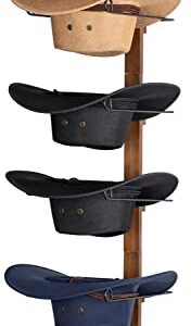 JILLMO Cowboy Hat Rack, Cowboy Hat Holder, 6 Pieces Hat Rack for Cowboy Hats with Wooden Board, Metal Hat Holder Organizer for Hat Collection