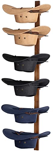 JILLMO Cowboy Hat Rack, Cowboy Hat Holder, 6 Pieces Hat Rack for Cowboy Hats with Wooden Board, Metal Hat Holder Organizer for Hat Collection