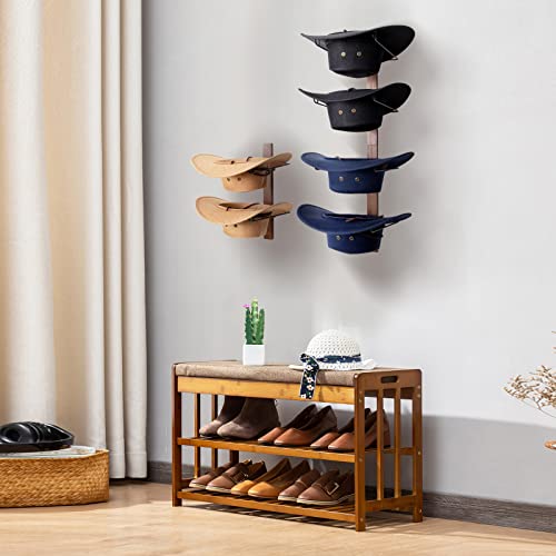 JILLMO Cowboy Hat Rack, Cowboy Hat Holder, 6 Pieces Hat Rack for Cowboy Hats with Wooden Board, Metal Hat Holder Organizer for Hat Collection