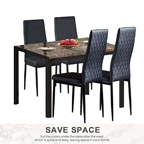DKLGG Dining Table Set for 4, 5-Piece Kitchen Table Set, Faux Marble Kitchen Table, and 4 PU Leather Upholstered Chairs, Space Saving Dining Room Table Set for Small Spaces, Restaurant