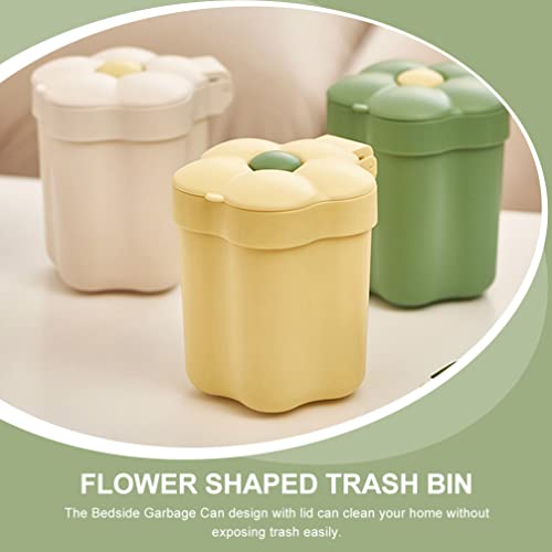 STOBOK Desktop Trash Can Mini Cute Waste Paper Basket with Lid Cartoon Flower Design Garbage Container Bin for Home Office Bedroom Nursery Room Yellow