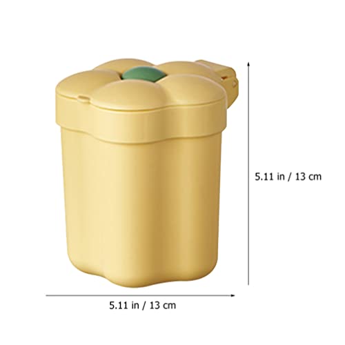 STOBOK Desktop Trash Can Mini Cute Waste Paper Basket with Lid Cartoon Flower Design Garbage Container Bin for Home Office Bedroom Nursery Room Yellow