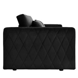 LUCKHAO Convertible Sofa Bed,Pull Out Sleeper Bed Modern Velvet Loveseat Sofa Couch with Adjsutable Back and Arm Pockets,55" Sleeper Sofa with 2 Lumbar Pillows for Living Room,Small Spaces(Black)