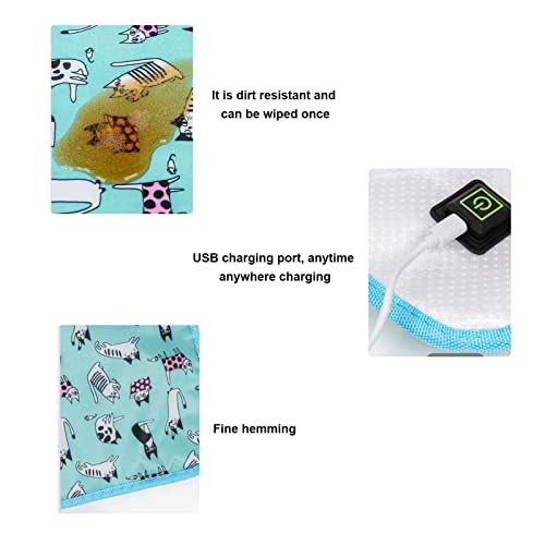 YOUTHINK Pet Warmer Pad, Comfortable Low Voltage USB Waterproof Washable Cartoon Cat Dog Electric Blanket Warm Green for Dogs Cats Pet Heating Warming Mat 35 * 50cm 45W