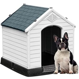 yitahome large plastic dog house outdoor indoor insulated doghouse puppy shelter water resistant easy assembly sturdy dog kennel with air vents and elevated floor (28.5''l*26''w*28''h, gray)