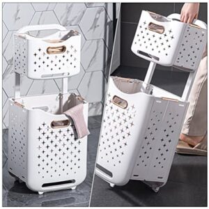 Cabilock Laundry Hamper Laundry Laundry Collapsible Laundry Baskets Double Layer Laundry Basket Bathroom Clothes Storage Basket Storage Shelf Kitchen Shelf Fruit Stand with Wheel for Home Hamper