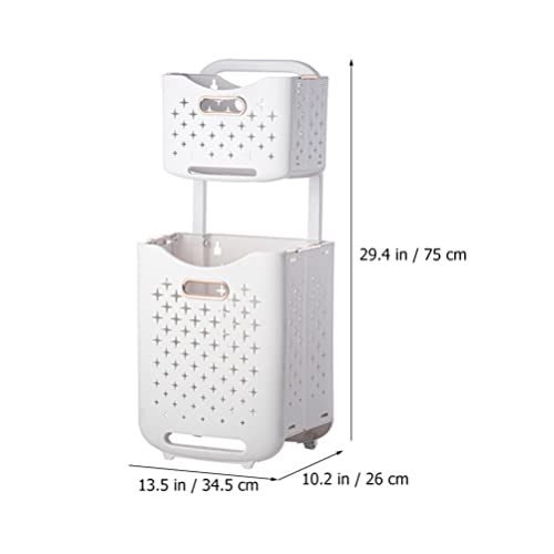 Cabilock Laundry Hamper Laundry Laundry Collapsible Laundry Baskets Double Layer Laundry Basket Bathroom Clothes Storage Basket Storage Shelf Kitchen Shelf Fruit Stand with Wheel for Home Hamper