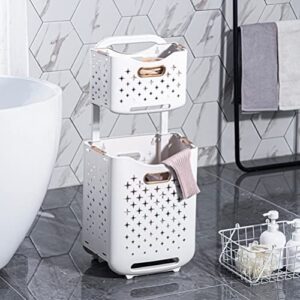 Cabilock Laundry Hamper Laundry Laundry Collapsible Laundry Baskets Double Layer Laundry Basket Bathroom Clothes Storage Basket Storage Shelf Kitchen Shelf Fruit Stand with Wheel for Home Hamper