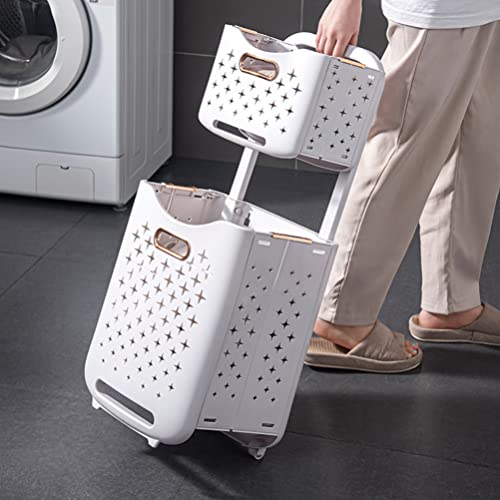 Cabilock Laundry Hamper Laundry Laundry Collapsible Laundry Baskets Double Layer Laundry Basket Bathroom Clothes Storage Basket Storage Shelf Kitchen Shelf Fruit Stand with Wheel for Home Hamper